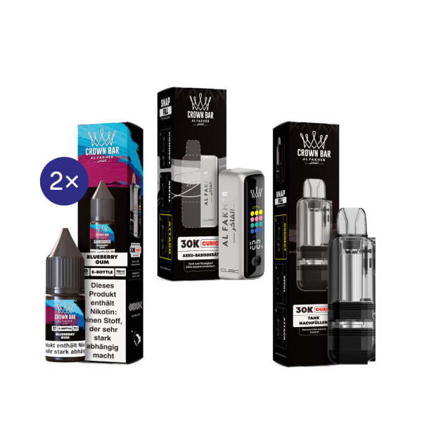 Cubic 30K Kit by Al Fakher - Silver White + Blueberry Gum 20mg