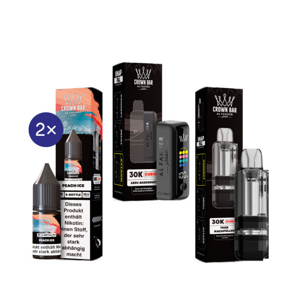 Cubic 30K Kit by Al Fakher - Matt Black + Peach Ice 20mg