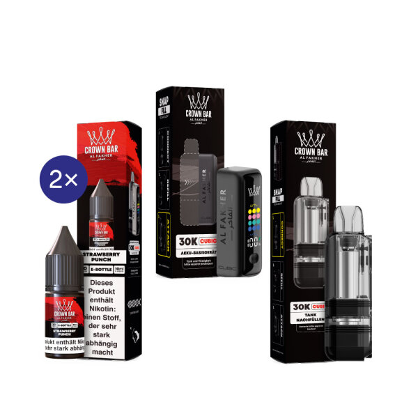Cubic 30K Kit by Al Fakher - Matt Black + Strawberry Punch 20mg