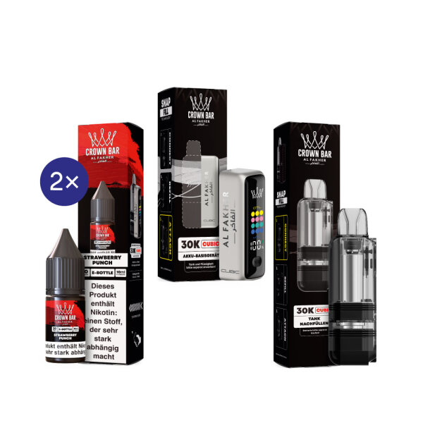 Cubic 30K Kit by Al Fakher - Silver White + Strawberry Punch 20mg