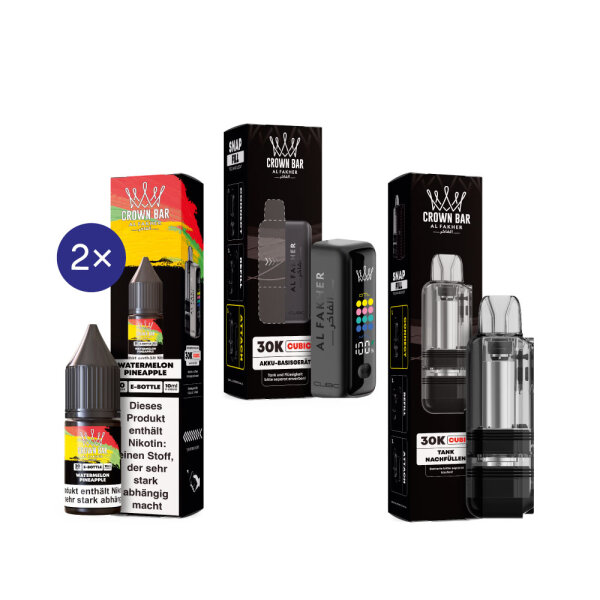 Cubic 30K Kit by Al Fakher - Matt Black + Watermelon Pineapple 20mg