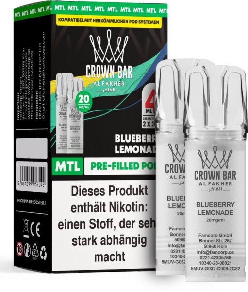 Al Fakher 600 Pod - Blueberry Lemonade 20mg (Mund zu Lunge)