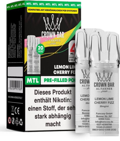 Al Fakher 600 Pod - Lemon Lime Cherry Fizz 20mg (Mund zu Lunge)