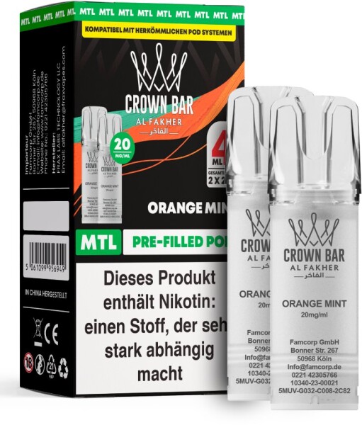Al Fakher 600 Pod - Orange Mint 20mg (Mund zu Lunge)